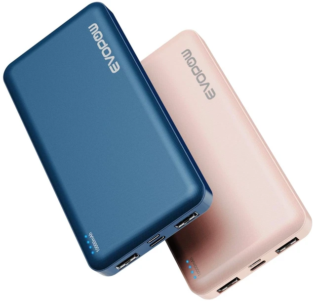 Main image of 2-Pack Portable Charger, Slimmer 10000mAh Power Bank, USB C in&Out Fast Charging Battery Pack, External Portable Power Bank for iPhone Tablet Samsung Pixel Headphones etc (Blue&Pink)