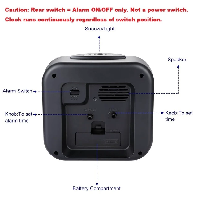 Alt view image 3 of 5 - 5.5" Large Analog Alarm Clock Silent Non Ticking, Gentle Wake, Beep Sounds, Increasing Volume, Battery Operated Snooze and Manual Light, Easy Set, Black (Best for Elder)