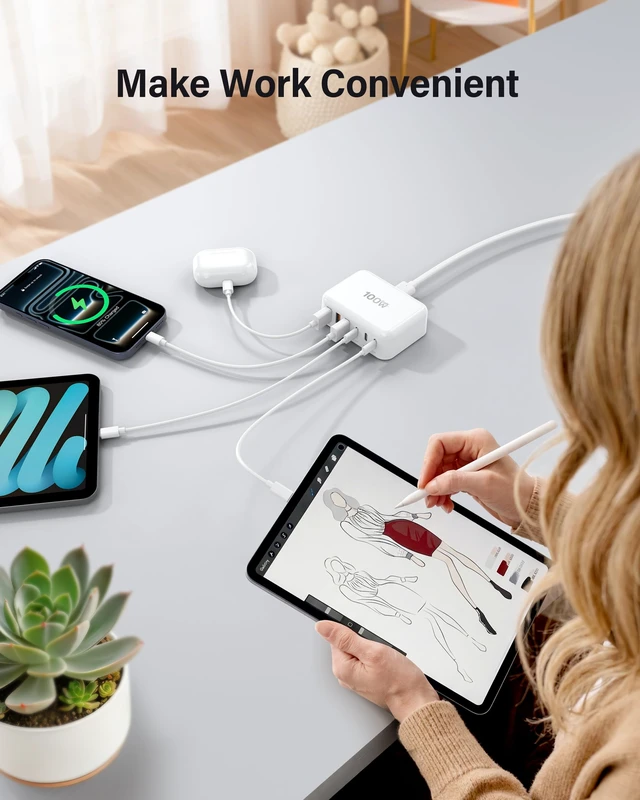 Alt view image 5 of 7 - Fast Charger Block 50% Smaller 100W Max 6-Port GaN USB Charging Station | 3 USB-C & 3 USB-A Compact Desktop Charger for Home Office, PD20W USB Power Strip for iPad iPhone 18 17 16 15 Pro Max Galaxy