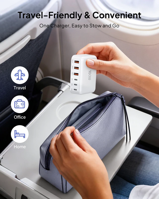Alt view image 7 of 7 - Fast Charger Block 50% Smaller 100W Max 6-Port GaN USB Charging Station | 3 USB-C & 3 USB-A Compact Desktop Charger for Home Office, PD20W USB Power Strip for iPad iPhone 18 17 16 15 Pro Max Galaxy