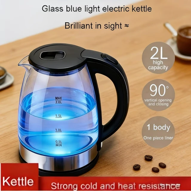 Alt view image 3 of 5 - Electric Kettle, 2.0L, Hot Water Boiler, Removable Lid for Easy Cleaning, Auto Shut Off, Boil-Dry Protection, BPA Free, Borosilicate Glass Electric Tea KettleInner lid made of 304 stainless steel