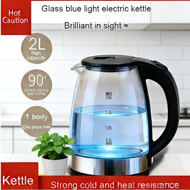 Alt view image 4 of 5 - Electric Kettle, 2.0L, Hot Water Boiler, Removable Lid for Easy Cleaning, Auto Shut Off, Boil-Dry Protection, BPA Free, Borosilicate Glass Electric Tea KettleInner lid made of 304 stainless steel