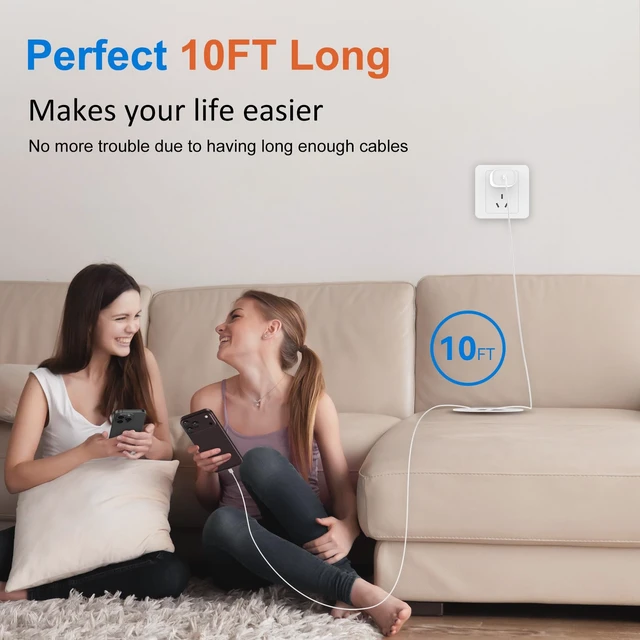 Alt view image 6 of 6 - iPhone 18 17 16 15 Charger Fast Charging 30W USB C Charger 10FT Long Cable | Type C Charger USB C iPhone Fast Charger Block for iPhone 18 Duo/18 Pro Max/17/iPhone 16/iPhone 15 Pro Max/iPad/Samsung S26