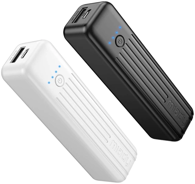 Main image of 2-Pack Small Portable Charger 5000mAh Power Bank Travel Battery Pack | Dual USBPocket SizeLightweightfor BackpackCompatible with iPhone 18 Android etc18.5WhFlight-SafeCompactBlack+White