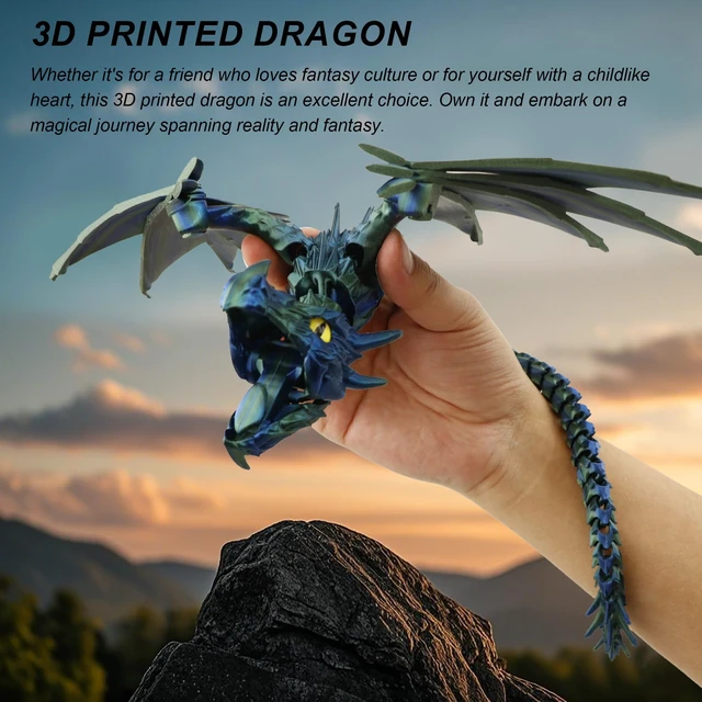 Alt view image 7 of 7 - 3D Printed Dragon with Wings, Fidget Dragon Toys, 3D Printed Animals, Flexible Articulated Winged Crystal Dragon Model,Home Office Decor Desktop Pet(Silk Black)