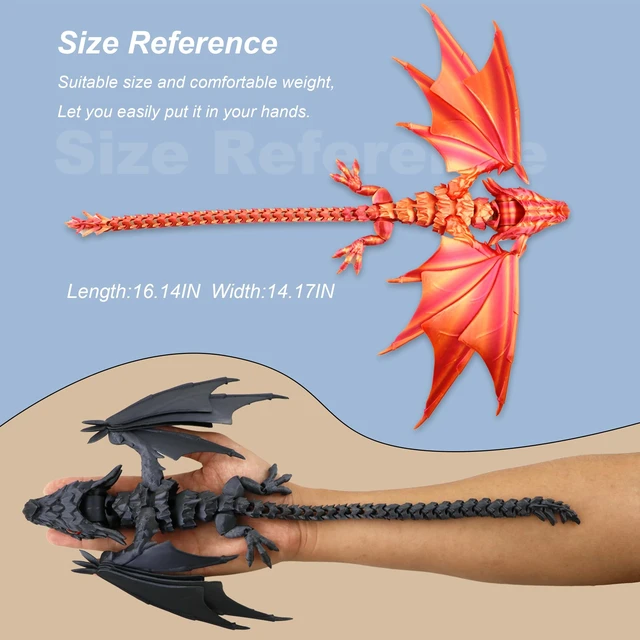 Alt view image 3 of 7 - 3D Printed Dragon with Wings, Fidget Dragon Toys, 3D Printed Animals, Flexible Articulated Winged Crystal Dragon Model,Home Office Decor Desktop Pet(Silk Black)
