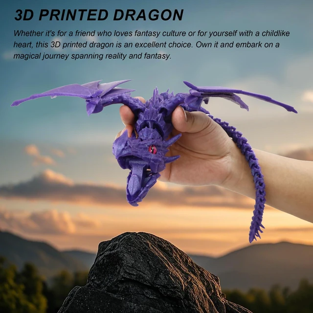 Alt view image 6 of 7 - 3D Printed Dragon with Wings, Fidget Dragon Toys, 3D Printed Animals, Flexible Articulated Winged Crystal Dragon Model,Home Office Decor Desktop Pet(Silk Black)