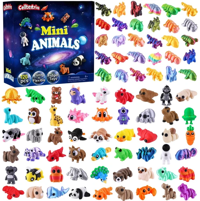 Main image of 120Pcs 3D Printed Animals Figurines Articulated Fidget Toys | Mini 3D Printed Figurines for Goodie Bags Classroom Prize Rewards Party Favors Gifts Exchange