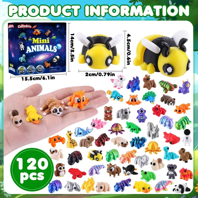 Alt view image 2 of 7 - 120Pcs 3D Printed Animals Figurines Articulated Fidget Toys | Mini 3D Printed Figurines for Goodie Bags Classroom Prize Rewards Party Favors Gifts Exchange