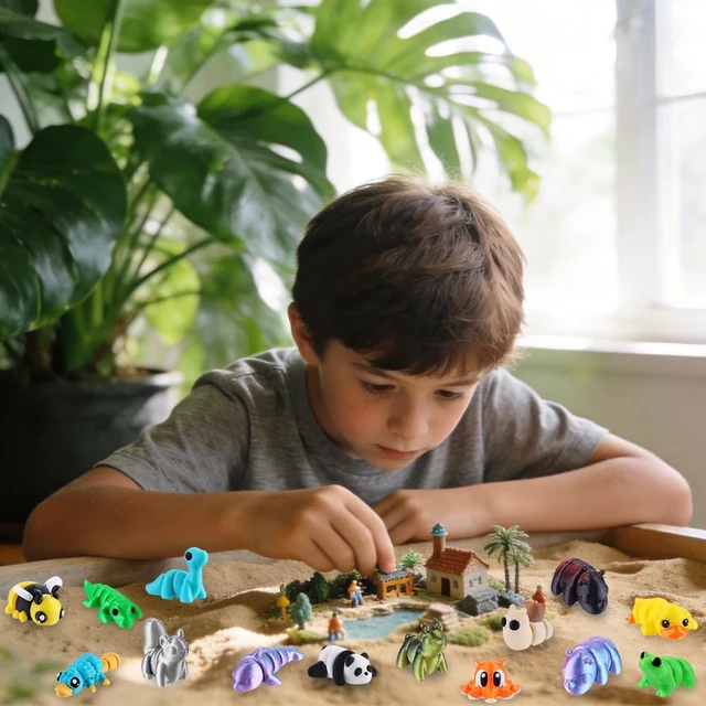 Alt view image 4 of 7 - 120Pcs 3D Printed Animals Figurines Articulated Fidget Toys | Mini 3D Printed Figurines for Goodie Bags Classroom Prize Rewards Party Favors Gifts Exchange
