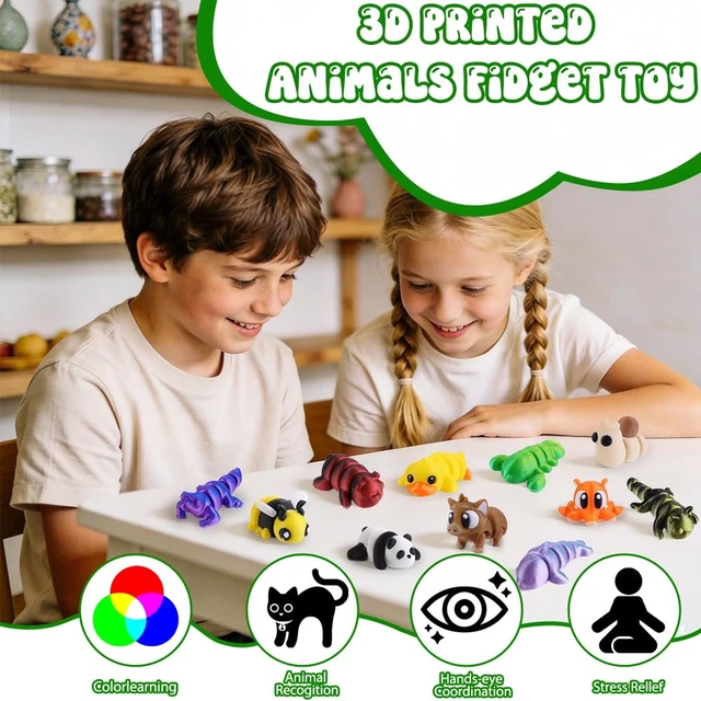 Alt view image 3 of 7 - 120Pcs 3D Printed Animals Figurines Articulated Fidget Toys | Mini 3D Printed Figurines for Goodie Bags Classroom Prize Rewards Party Favors Gifts Exchange