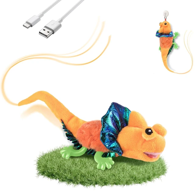 Main image of Cat Toys, Touch Activated Flapping Chirping Lizard Kitten Toy with Catnip for Indoor Cats Kicker, Rechargeable (Orange)
