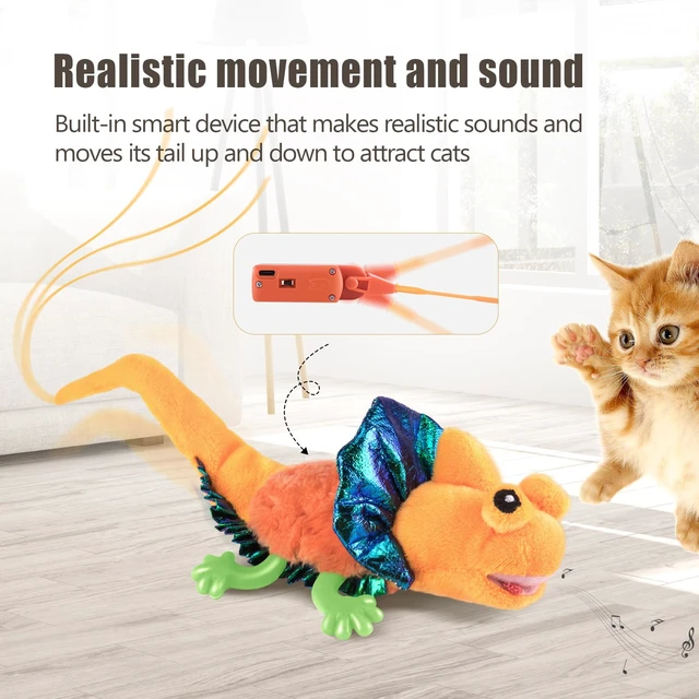 Alt view image 3 of 6 - Cat Toys, Touch Activated Flapping Chirping Lizard Kitten Toy with Catnip for Indoor Cats Kicker, Rechargeable (Orange)
