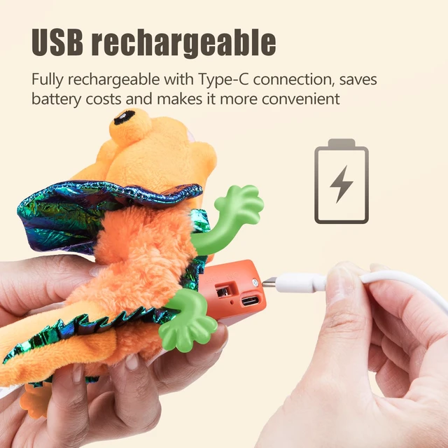 Alt view image 5 of 6 - Cat Toys, Touch Activated Flapping Chirping Lizard Kitten Toy with Catnip for Indoor Cats Kicker, Rechargeable (Orange)
