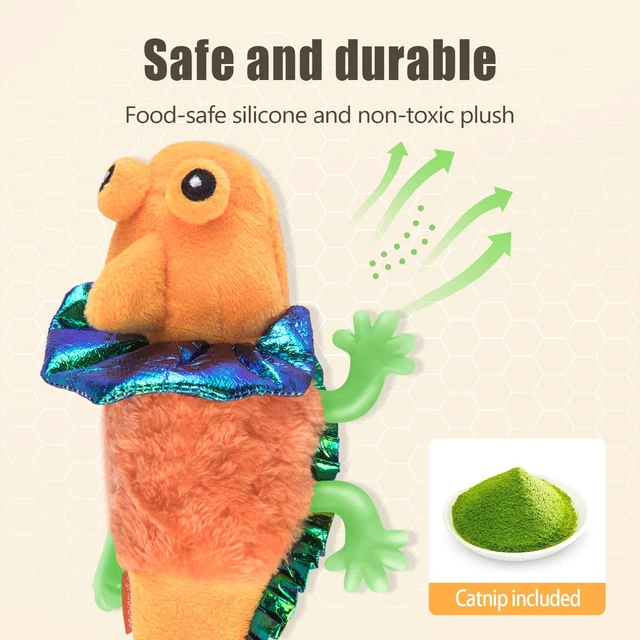 Alt view image 6 of 6 - Cat Toys, Touch Activated Flapping Chirping Lizard Kitten Toy with Catnip for Indoor Cats Kicker, Rechargeable (Orange)