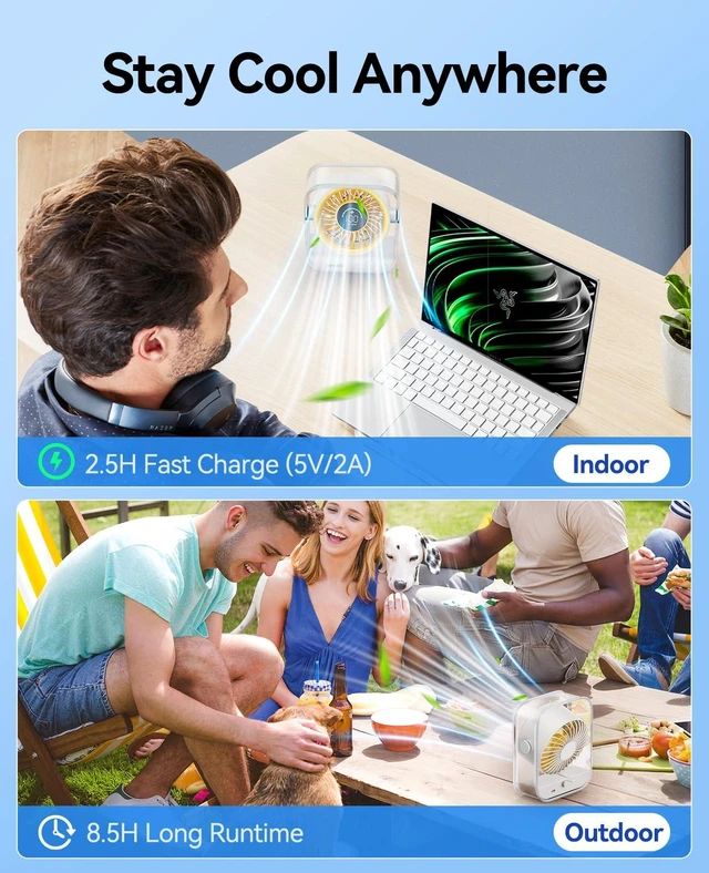 Alt view image 4 of 7 - USB Desk Fan, Quiet Table Fan with Turbo Airflow, 100 Speeds, Digital Display, 90° Rotating, Small Rechargeable Battery Desktop Fans for Bedroom Home Office Travel, Ivory