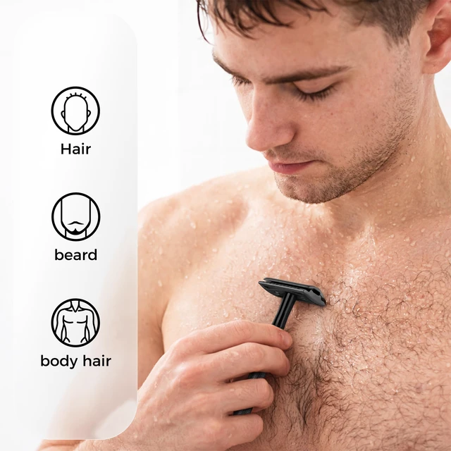 Alt view image 7 of 7 - Double Edge Safety Razor for Men & Women, Black | Includes 5 Replacement Blades, Textured Grip, Easy Blade Change, Washable Design, Balanced Feel For Daily Grooming