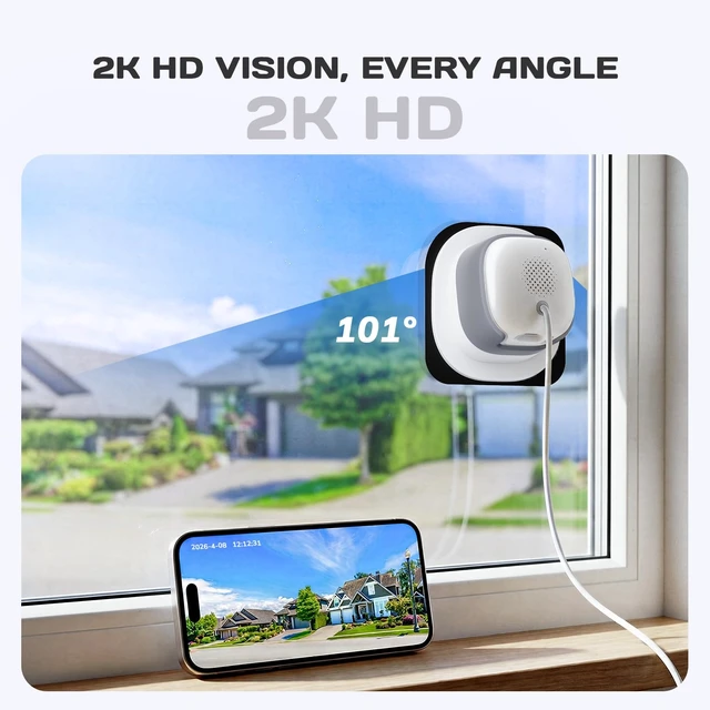 Alt view image 3 of 7 - No Drill 2K Window Camera with Angled Mount, 5GHz&2.4GHz WiFi Indoor Camera for Home Security for Outdoor Monitoring, Anti-Glare Color Night Vision, 24/7 Recording, Free Human/Car/Pet Detection, Alexa