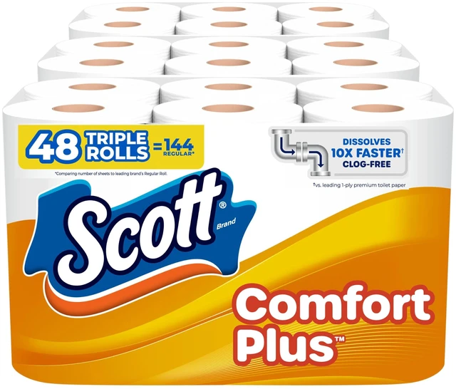 Main image of ComfortPlus Toilet Paper, 48 Triple Rolls, 231 Sheets per Roll, Septic-Safe, 1-Ply Toilet Tissue