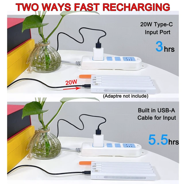 Alt view image 4 of 5 - Portable Charger with Built in Cables,10000mAh Power Bank with LED Lamp Fast Charging USB C External Battery Pack Phone Charger with LED Display for iPhone, Samsung and Cell Phones(White)