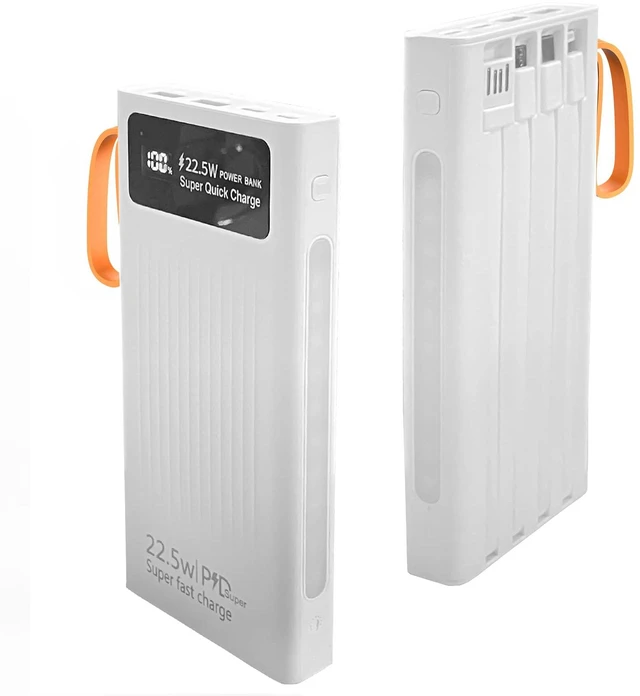 Main image of Portable Charger with Built in Cables,10000mAh Power Bank with LED Lamp Fast Charging USB C External Battery Pack Phone Charger with LED Display for iPhone, Samsung and Cell Phones(White)