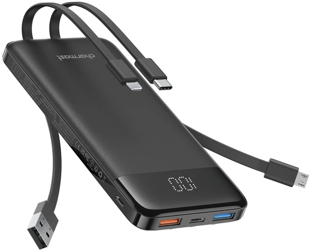 Main image of Portable Charger Built-in Cables, 10000mAh Slim Power Bank Pocket | 22.5W Fast Charging Battery Pack for iPhone 17/16/15 Samsung Android, Flight-Approved, Multi-Device, USB-C, Daily Commute