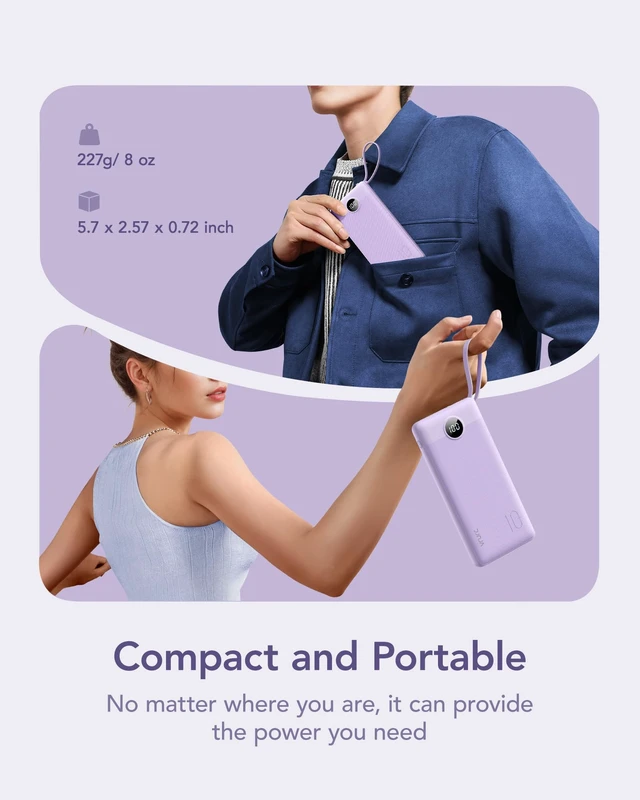 Alt view image 2 of 6 - Portable Charger,4 Built -in Cables Power Bank 10000mAh,Flight-Safe | Slim Travel Battery Pack,USB C In & Out,5 Outputs Compatible with iPhone 17/16/15, Samsung and Android Phones-1 Pack