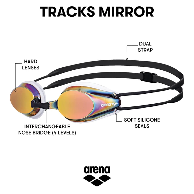 Alt view image 2 of 6 - Tracks Unisex Adult Essential Racing Swim Goggles for Competitive Swimmers FINA-Approved Anti-Fog Coated Mirror Lens, White/Red Copper/Black