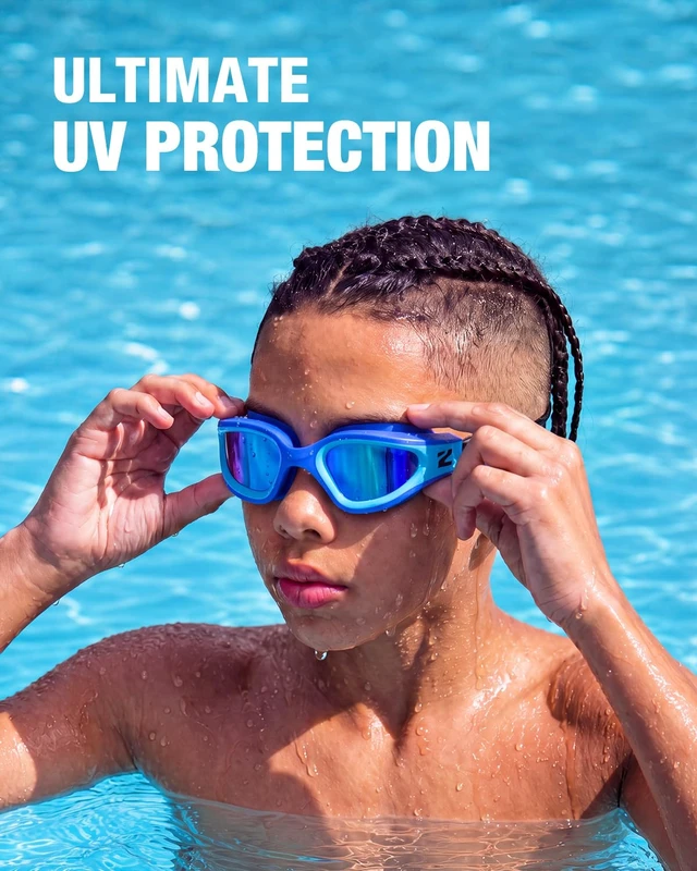 Alt view image 2 of 5 - G1 Neo Swim Goggles kids 6-14, Bungee Strap, for Pool & Outdoors | Mirrored, Anti Fog, No Water Leaking
