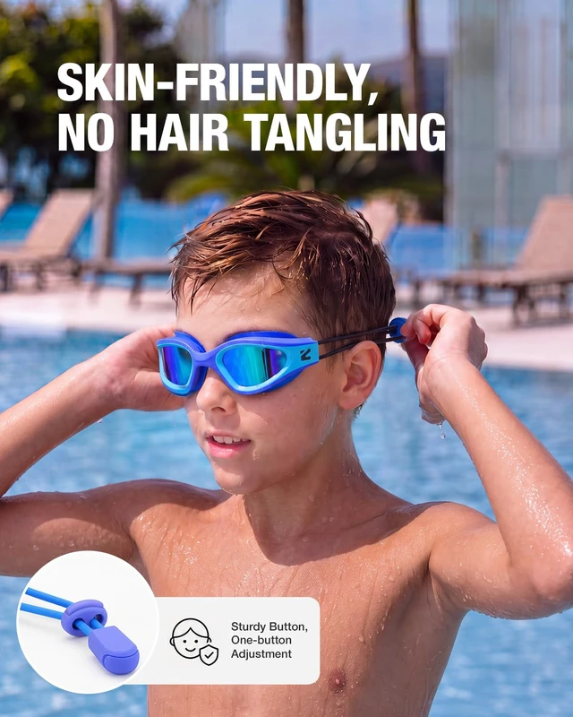 Alt view image 3 of 5 - G1 Neo Swim Goggles kids 6-14, Bungee Strap, for Pool & Outdoors | Mirrored, Anti Fog, No Water Leaking