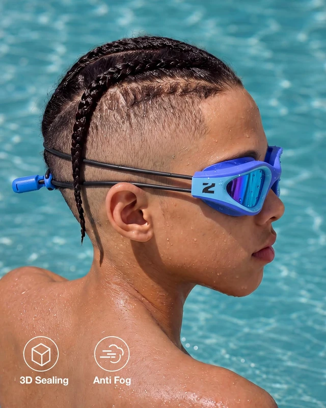 Alt view image 5 of 5 - G1 Neo Swim Goggles kids 6-14, Bungee Strap, for Pool & Outdoors | Mirrored, Anti Fog, No Water Leaking
