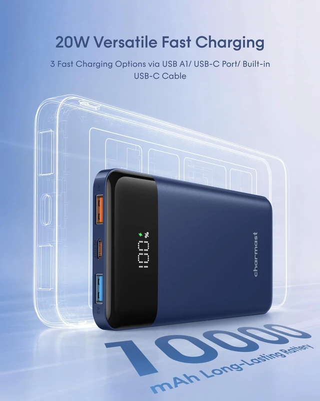 Alt view image 2 of 7 - Portable Charger Fast Charging,Built-in 4 Cables,6 Outs & 4 Inputs | 22.5W 10000 mAh Power Bank USB C Battery Pack Charge 6 Devices at Once,compatible with iPhone,iPad,Samsung,Travel Essential