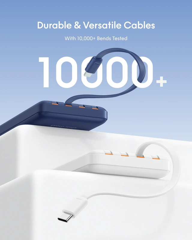 Alt view image 4 of 7 - Portable Charger Fast Charging,Built-in 4 Cables,6 Outs & 4 Inputs | 22.5W 10000 mAh Power Bank USB C Battery Pack Charge 6 Devices at Once,compatible with iPhone,iPad,Samsung,Travel Essential