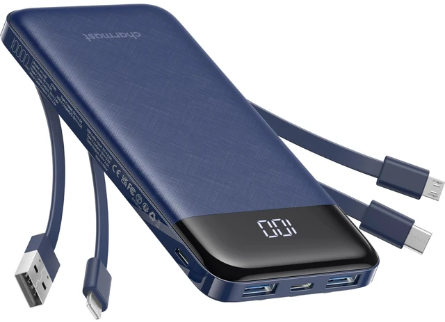 Main image of Portable Charger Power Bank with Reinforced Built-in 4 Cables | 10000mAh,6 Outputs 3 Inputs,Travel Essentials,Carry-on Only,3A Fast Charging Portable Phone Charger for iPhone Samsung Pixel