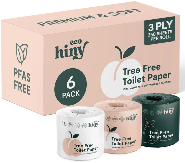Main image of Premium Bamboo Toilet Paper 6 Mega Rolls 3ply 350 Sheets PFAS Free | Soft & Strong, FSC Certified, Septic Safe, BPA & Paraben Free, Elemental Chlorine Free, Non-Toxic, Zero Plastic Packaging
