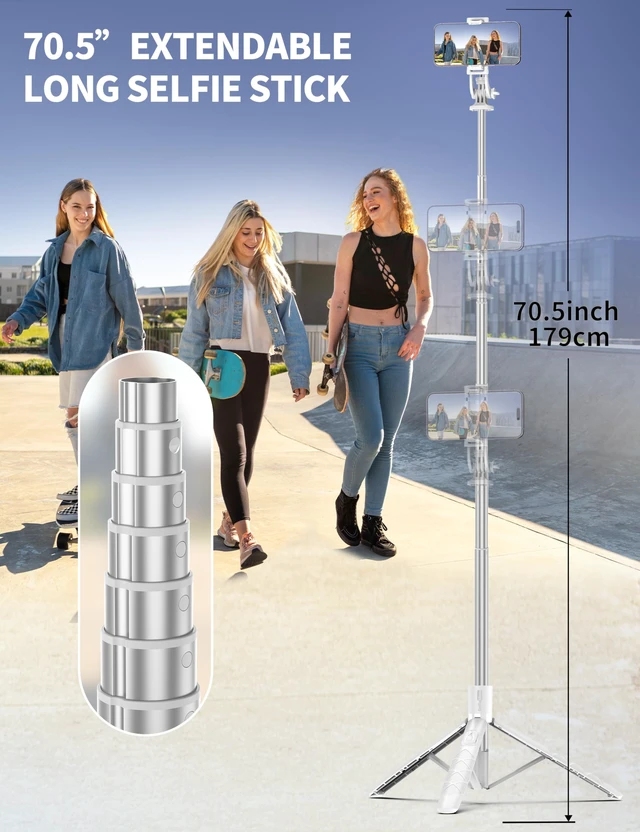 Alt view image 3 of 7 - 71" Selfie Stick, Smartphone Tripod Stand All-in-1 with Remote, Travel Tripod for iPhone, Extendable Cell Phone Tripods for Selfie/Video Recording/Photo/Live Stream/Vlog