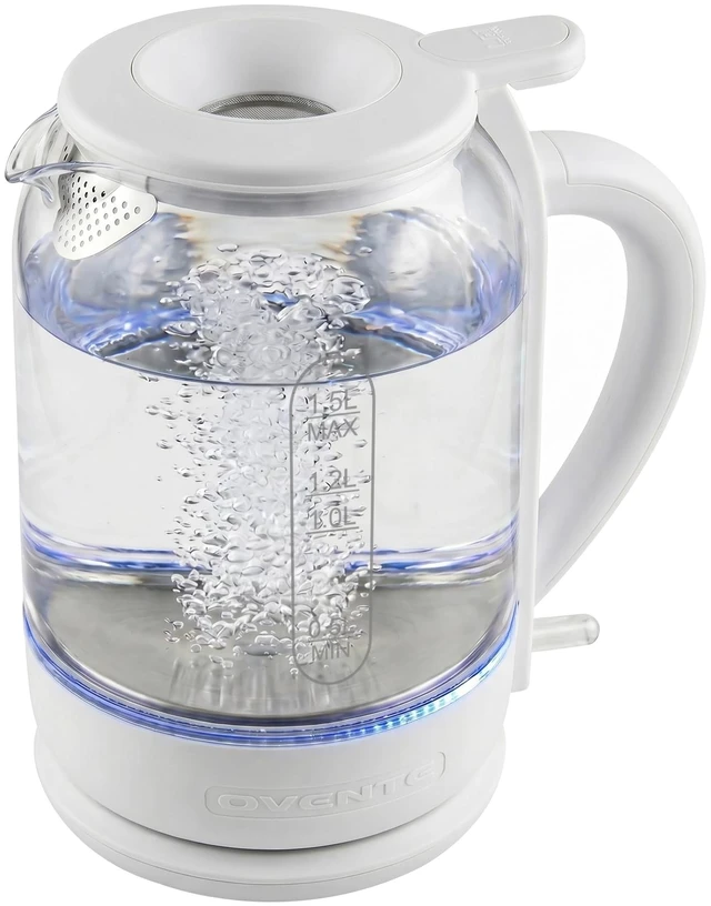 Main image of 1.5L Glass Electric Kettle Water Boiler, White KG516W | 1500W Fast Boiling, Easy Fill Lid, Stainless Steel Filter, LED Indicator, Auto Shut-Off, Boil-Dry Protection, 360° Base