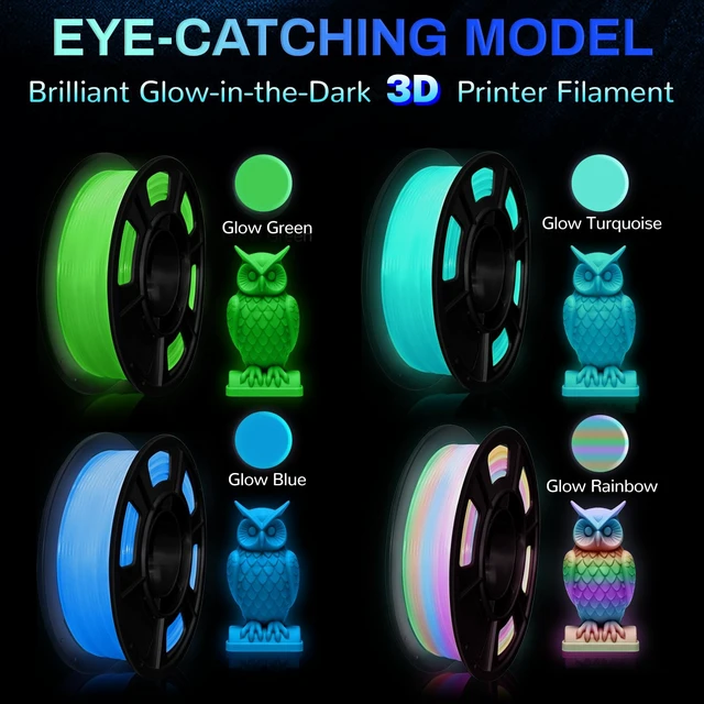 Alt view image 2 of 7 - Glow in The Dark PLA+3D Printer Filament, PLA+Filament 1.75 mm, Stronger Lighting Effect, Glow Filament Multicolor for Most 3D Printers, 4 Spools 250g Each - Green, Blue, Blue-Green, Rainbow