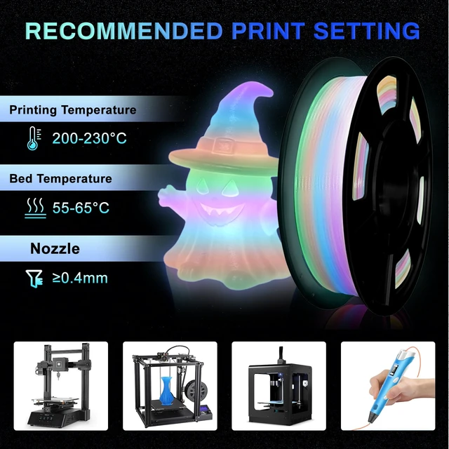 Alt view image 6 of 7 - Glow in The Dark PLA+3D Printer Filament, PLA+Filament 1.75 mm, Stronger Lighting Effect, Glow Filament Multicolor for Most 3D Printers, 4 Spools 250g Each - Green, Blue, Blue-Green, Rainbow