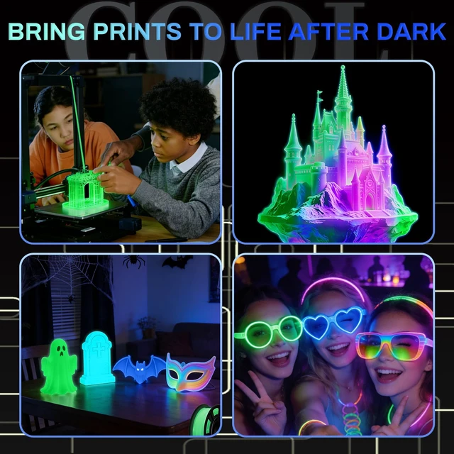 Alt view image 7 of 7 - Glow in The Dark PLA+3D Printer Filament, PLA+Filament 1.75 mm, Stronger Lighting Effect, Glow Filament Multicolor for Most 3D Printers, 4 Spools 250g Each - Green, Blue, Blue-Green, Rainbow