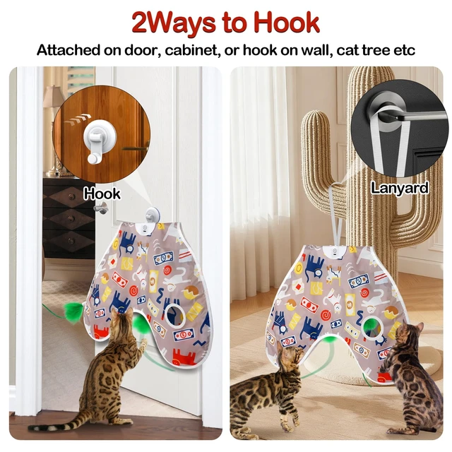 Alt view image 3 of 7 - Interactive Cat Toys Moving Concealed Feathers Cat Toys Motion Activated Wall-Mounted Hanging Kitten Toy with Real Mouse Squeaky