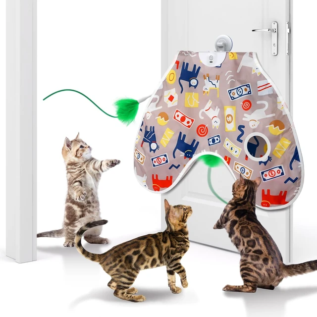Main image of Interactive Cat Toys Moving Concealed Feathers Cat Toys Motion Activated Wall-Mounted Hanging Kitten Toy with Real Mouse Squeaky