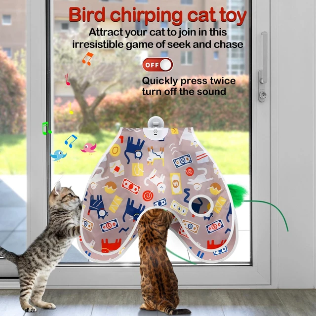 Alt view image 4 of 7 - Interactive Cat Toys Moving Concealed Feathers Cat Toys Motion Activated Wall-Mounted Hanging Kitten Toy with Real Mouse Squeaky