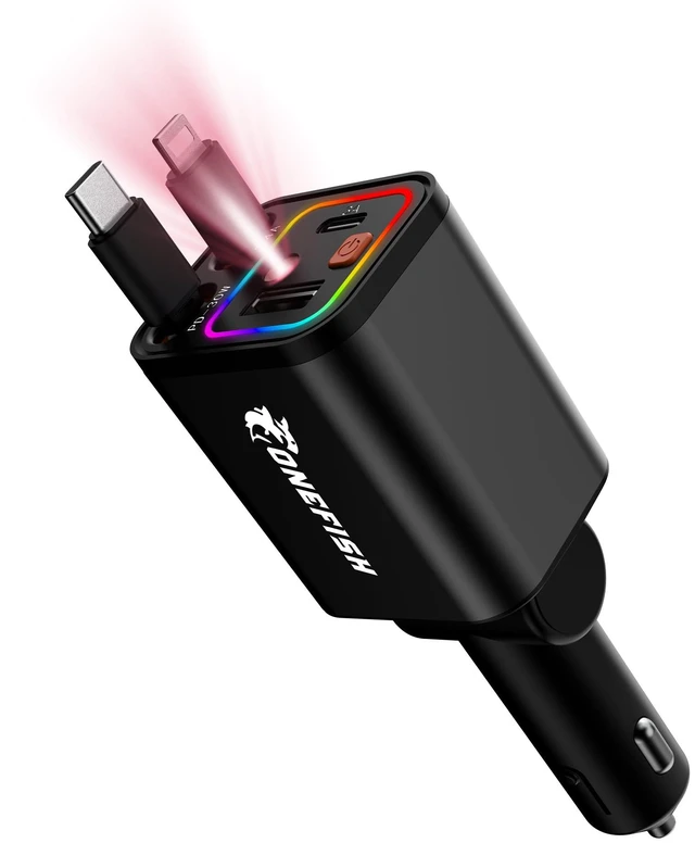 Main image of Starlight Fast Car Charger, 4 in 1 Cigarette Lighter Chargers with USB Type C Ports Retractable Cord Display, for iPhone 17 16 15 14 Pro Max Plus/iPad, Car Truck Essentials Gift for Women Men