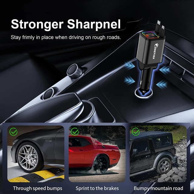 Alt view image 4 of 7 - Starlight Fast Car Charger, 4 in 1 Cigarette Lighter Chargers with USB Type C Ports Retractable Cord Display, for iPhone 17 16 15 14 Pro Max Plus/iPad, Car Truck Essentials Gift for Women Men