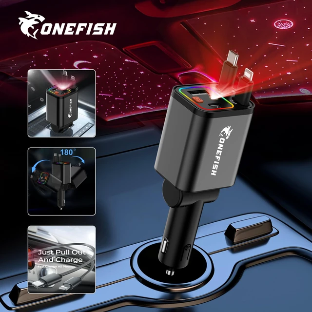 Alt view image 7 of 7 - Starlight Fast Car Charger, 4 in 1 Cigarette Lighter Chargers with USB Type C Ports Retractable Cord Display, for iPhone 17 16 15 14 Pro Max Plus/iPad, Car Truck Essentials Gift for Women Men