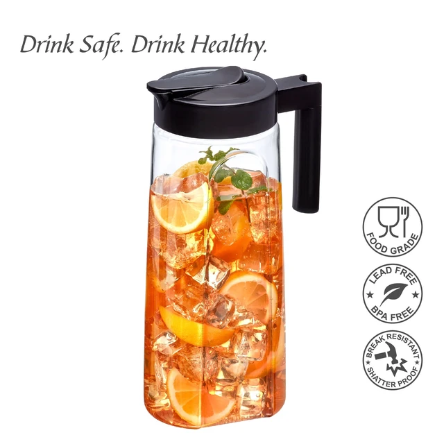 Alt view image 3 of 7 - Slim - Tritan Pitcher (64 oz), Unbreakable Plastic Water Pitcher with Lid, BPA-Free, Heat-Resistant, Dishwasher-Safe, Great for Both Iced and Hot Drinks, Indoors and Outdoors, Black