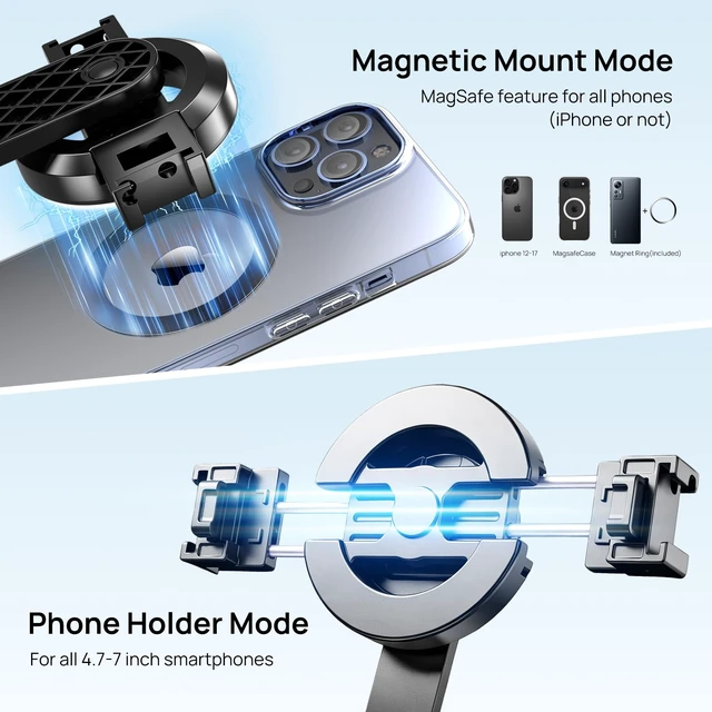 Alt view image 2 of 7 - 54" Portable Magnetic Selfie Stick Tripod for iPhone & Android | 360° Rotatable Cell Phone Stand with Rechargeable Remote, 2 in 1 Magnetic Phone Holder for Travel Vlog Video Recording