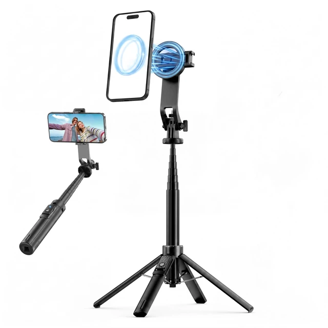 Main image of 54" Portable Magnetic Selfie Stick Tripod for iPhone & Android | 360° Rotatable Cell Phone Stand with Rechargeable Remote, 2 in 1 Magnetic Phone Holder for Travel Vlog Video Recording