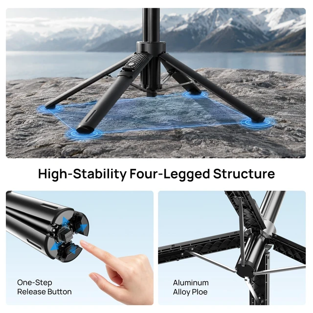 Alt view image 6 of 7 - 54" Portable Magnetic Selfie Stick Tripod for iPhone & Android | 360° Rotatable Cell Phone Stand with Rechargeable Remote, 2 in 1 Magnetic Phone Holder for Travel Vlog Video Recording